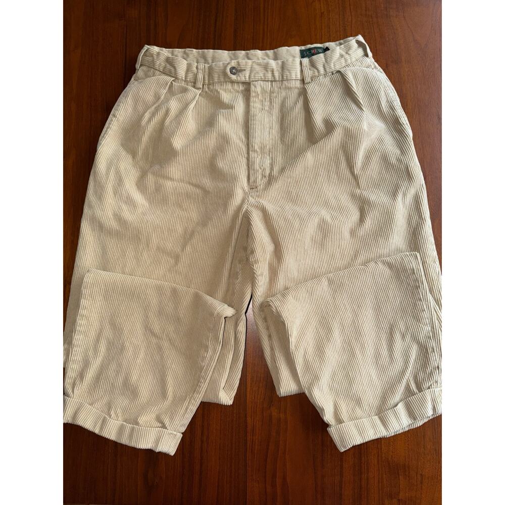 Vintage J.Crew Men's Pleated Tan Corduroy Pants - Size 34L
